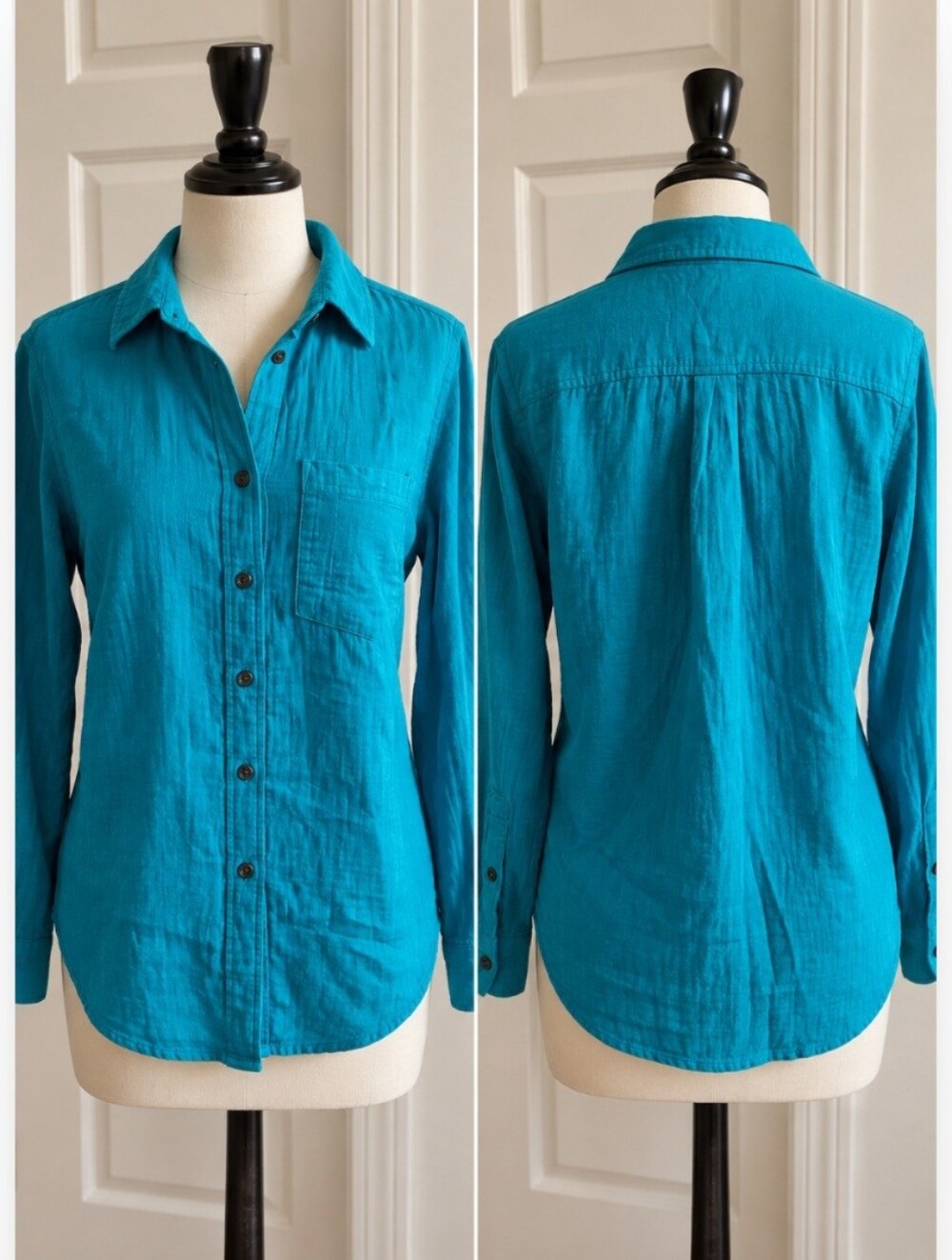 J.Crew Factory Double Gauze Button-Up Shirt Turquoise Teal PXS NWT